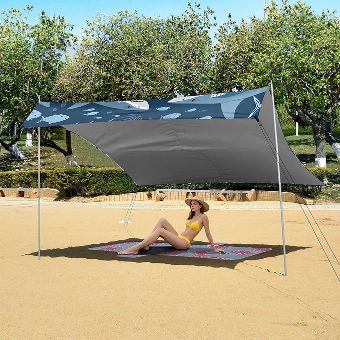 Sharks Camping Sun Shelter Beach Tent Portable Beach Sun Shade Outdoor Canopy for Camping Trips Fishing Picnic