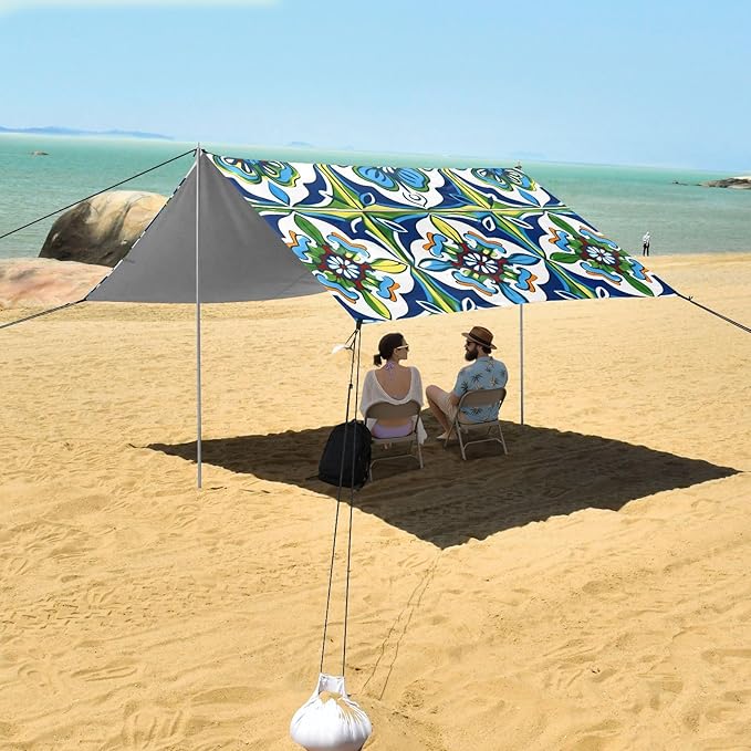 Mexico Talavera BohoCamping Sun Shelters 9.2 x 10.5 FT Beach Canopy Tent Sun Shade with Carrying Bag for Camping Trips Fishing Backyard Fun or Picnics 21341419