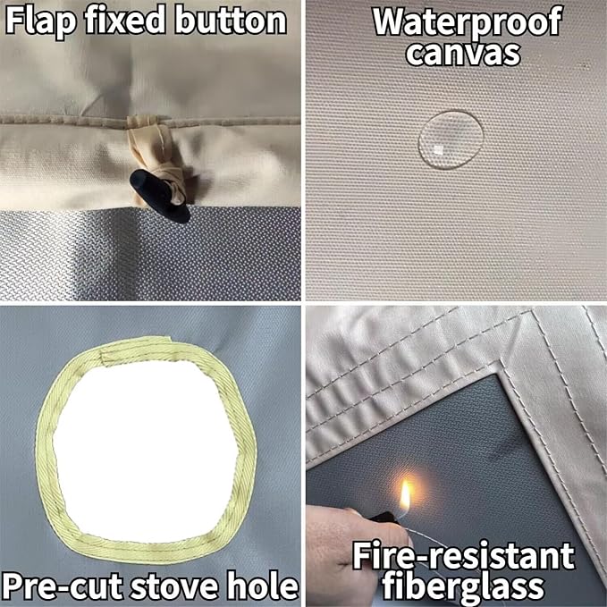 DANCHEL OUTDOOR Stove Jack Kit with Rain Flap Cover for Dia. 4''/5.85'' Fire Resistant Wood Stove Hole for Canvas Tent Hot Tent Chimney Side Wall A/C 4 Season