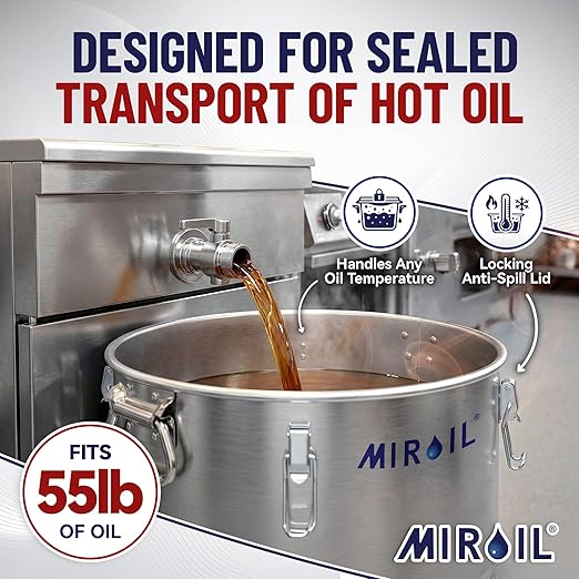 MirOil Oil Disposal Caddy with Caster Wheels (7 Gallon) – Heavy Duty Silver Filter Pot with Lid Lock for Commercial Kitchen Disposal Storage - Up to 55lb Grease Container for Kitchen - Model #60LC