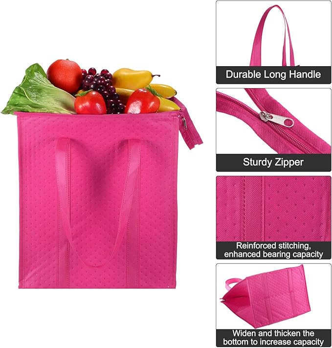 PATIKIL 6 Pack Insulated Reusable Grocery Bags Take Out Bags Non-Woven Thermal Insulation Food Bags with Zippered Cooler Bag