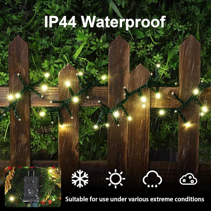 LAMPHOME 500 LED String Lights - Outdoor 46ft 500LED Warm White Plug-in Twinkle Fairy Lights with 11 Modes Bedroom Christmas Waterproof