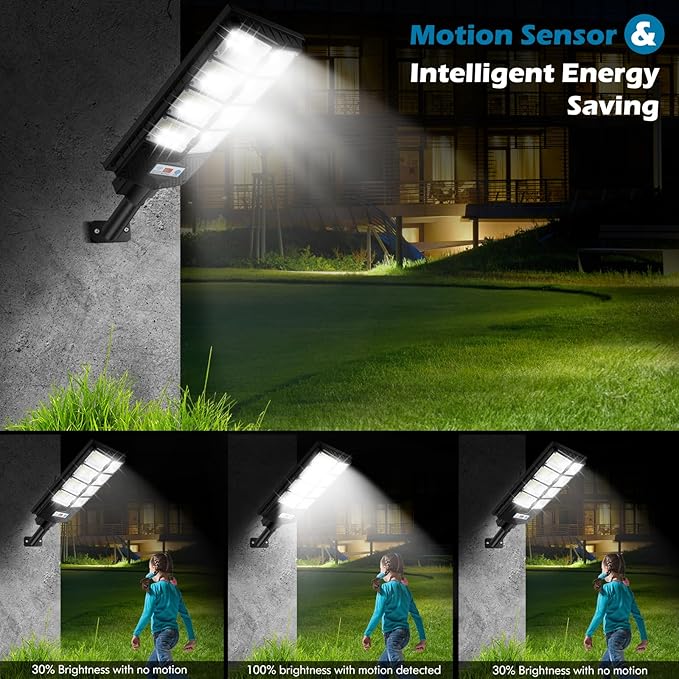 VUAA 4 Pack Solar Street Lights Outdoor Waterproof 10000LM 448 LEDs LED Parking Lot Lights Dusk to Dawn Solar Flood Light with Motion Sensor and Remote Control for Area Lighting Yard 6500K