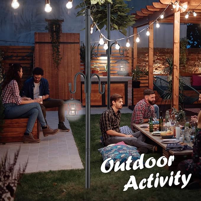 10FT String Light Poles 1.5 Inch Heavy Duty Poles for Outdoor String Lights with Shepherd Hook 2 in 1 Light Pole with Anchor for Garden Backyard Patio Bistro Cafe