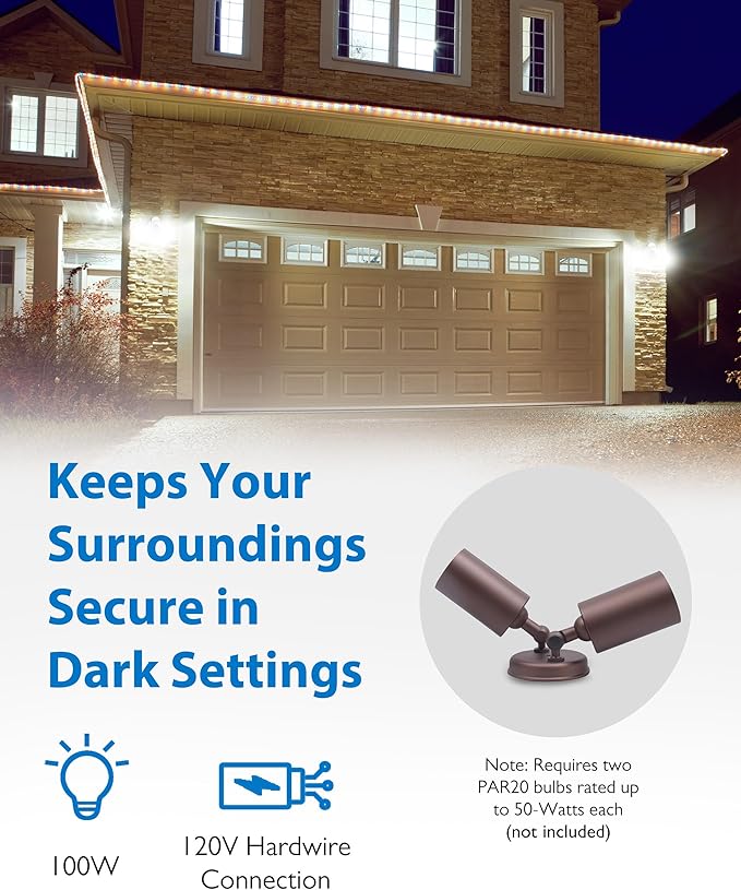 Outdoor Flood Light Fixture - Spot Lights Outdoor Security Light Fixture Adjustable Double Cylinder Head 100W 120V Weatherproof Heavy-Duty Aluminum - Bronze Flood Light by NICOR Lighting