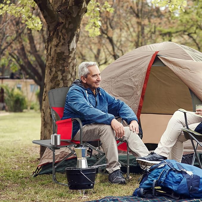 Tangkula Camping Chairs Folding Camp Chair with Side Table Cooler Bag Portable Outside Padded Lawn Chair for Travel Picnic Fishing Heavy Duty Oversized Director Chair for Adults Supports 400lbs