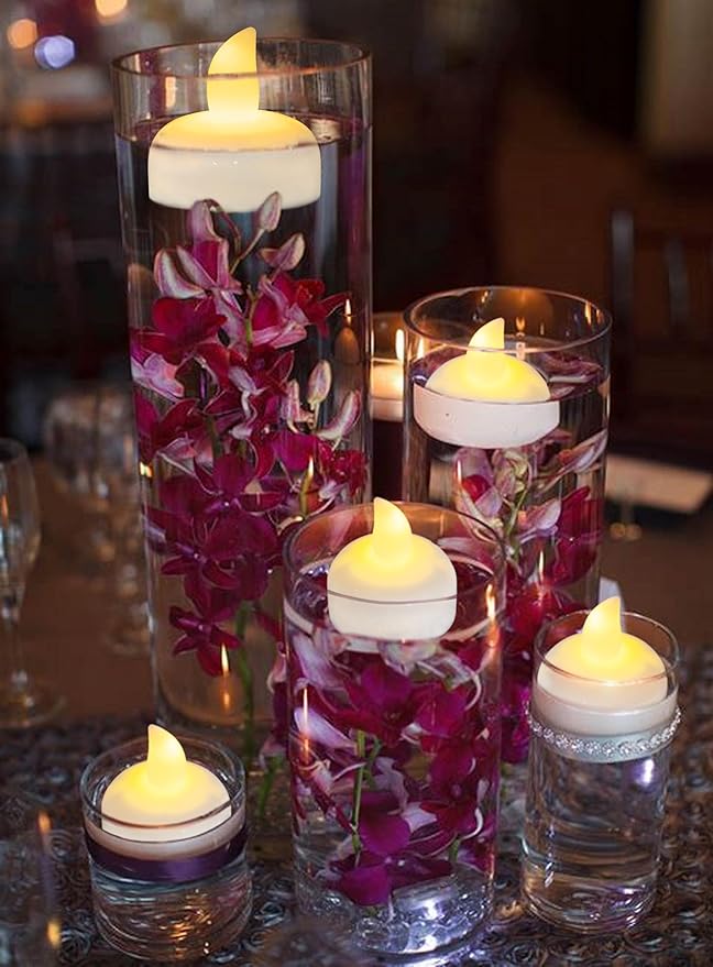 72 Pack Flameless Flickering Floating Tea Lights Warm White Battery Operated Outdoor Waterproof Candles LED Votive Tealight Candles Bulk for Wedding Centerpiece Vase Pond Halloween Decorations