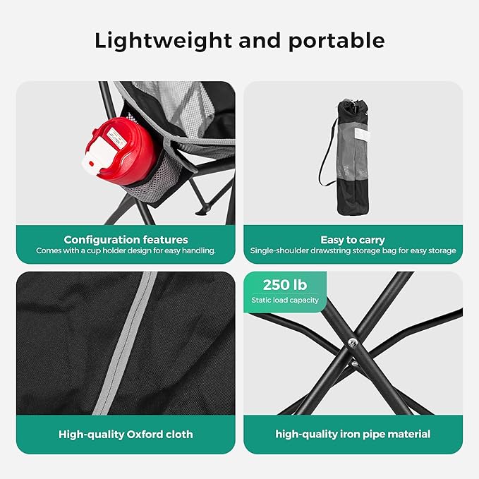SUNNYFEEL High Back Camping Chair for Adults 2 Pack Lightweight Camping Chair Support 250 lbs Heavy Duty Folding Chair Design Portable &amp Collapsible Camping Chairs for Outdoor Camp Beach Picni