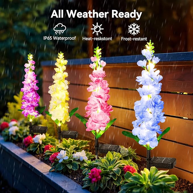 KOOPER Solar Lights Outdoor Garden Decor 8 Pack Upgraded Delphinium Solar Garden Lights with 72 LEDs Vivid Flowers Outdoor Waterproof for Landscape Patio Yard Decor