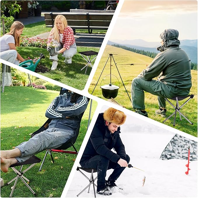 Portable Stool 13.8 Inch High &amp 1.32 lbs Small Folding Chair Telescopic Compact Foldable Stool with Carry Bag for Camping Hiking Outdoor Concert