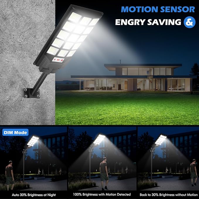 Solar Street Lights Outdoor Waterproof 25000LM 8500K Motion Sensor Solar Powered Flood Lights with Remote Control Dusk to Dawn Parking Lot Lights for OutsideYard Garden 2-Pack