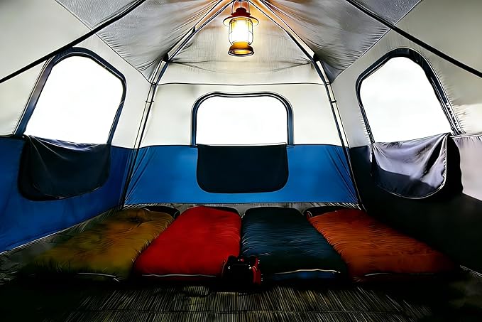 3/4 Person Camping Tent with 1 Door 4 Windows and Upgraded Ventilation– Instant Setup Waterproof 8'x 8'x 67''Oxford Fabric Floor Pop Up in 60 Seconds Includes Rainfly and Backpack