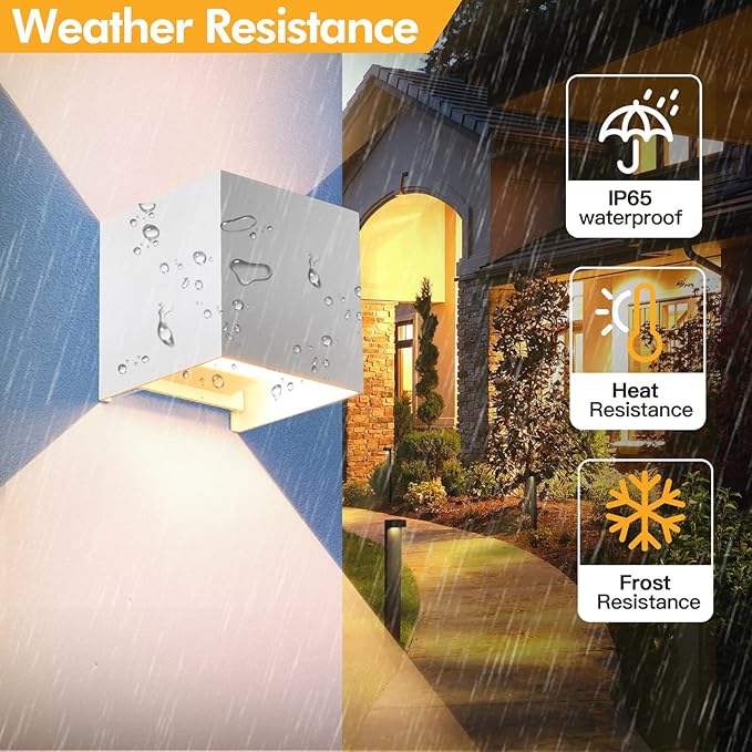 2 Pack Outdoor Wall Lights Exterior/Interior Wall Sconces Up and Down Lights IP65 Waterproof G9 Base Socket Modern Outdoor Lighting Square Aluminum White 3000K Warm Lights Adjustable Light Angle