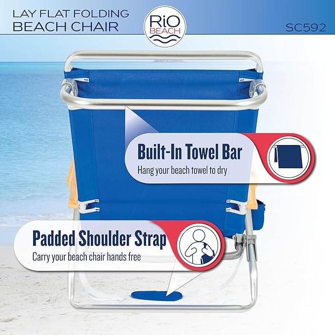 Rio Beach Classic 5-Position Lay-Flat Folding Beach Chair