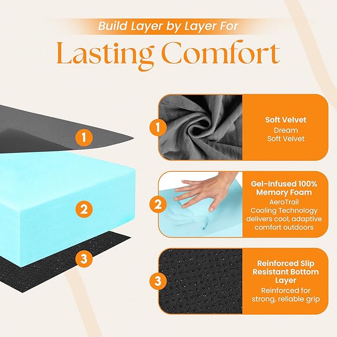 100% Pure Roll Up Memory Foam Camping Mattress with Waterproof Cover &amp Phone Pocket – Portable 3inch CertiPUR-US Sleeping Pad with Travel Bag for Camping Car Tent SUV Pets Guest Bed