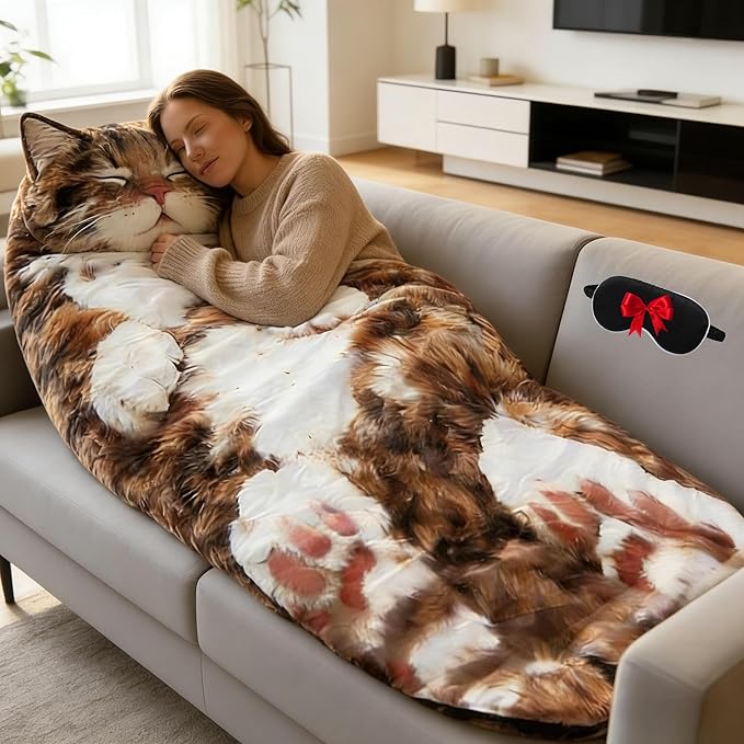 Extra Large Cat Sleeping Bags68.9x31.5 Inch Cat Sleeping Bag for HumansFluffy Cats Sleepings BagsWashable Warm Animal Sleepings Bag for Adults for Camping and Home Lounging