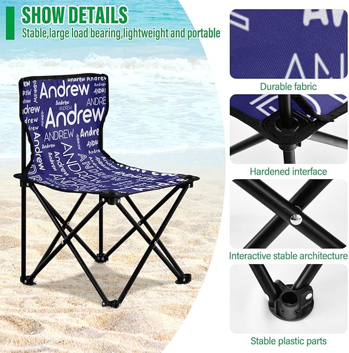 Sinestour Midnightblue Custom Folding Camping Chair for Teen Child Personalized Name 14.6×14.6in Portable Outdoor Chair with Carry Bag for Outside Picnic Lawn
