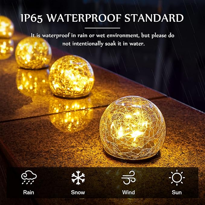 Honoson Solar Globe Lights Outdoor - Waterproof Cracked Glass Balls for Garden Patio Lawn &amp Yard Warm White Solar LED Lights with Easy Installation &amp Durable Design(3.9 Inch12 Pieces)
