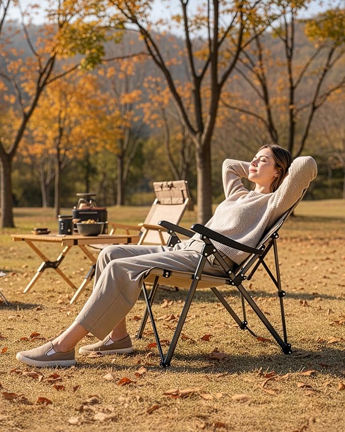 KingCamp Folding Camping Chair Adjustable 3-Position Reclining Outdoor High Back Camp Chair with Hard Armrests Heavy Duty Portable Chair Dual-Layer Padded Seat &amp Storage for Camping Lawn Back