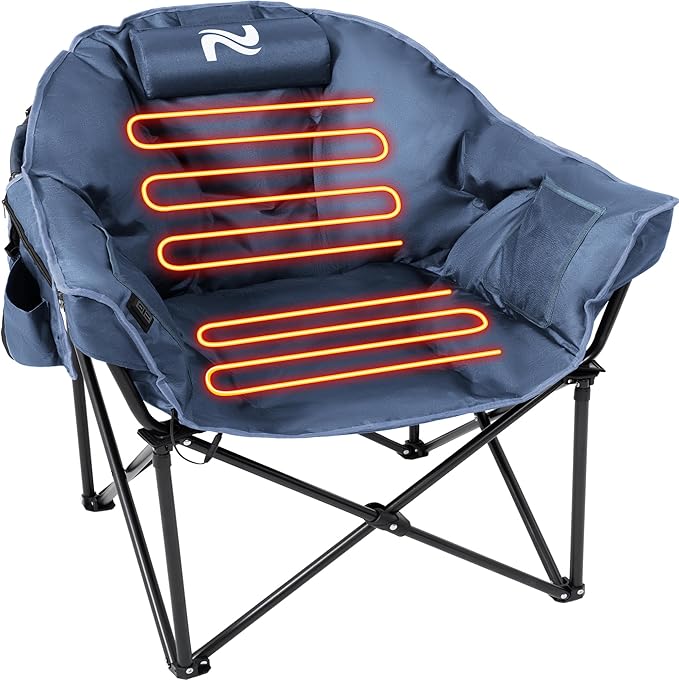 Slsy Heated Camping Chair Oversized Outdoor Portable Heated Folding Chair Heavy Duty 500 lbs Support Padded Seat for Outdoor Sports Camping Patio and Picnics(Celadon)