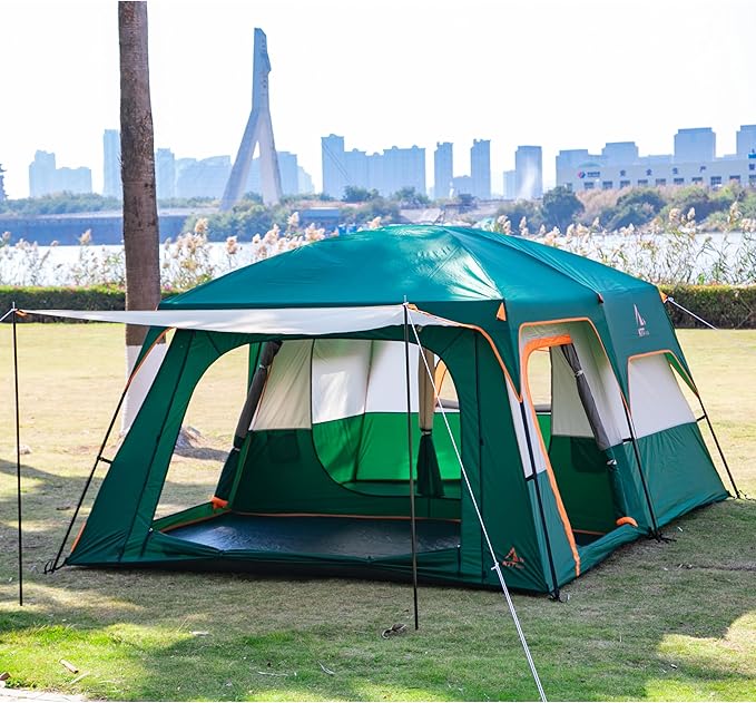 KTT Extra Large Tent 10-12-14 Person(A)Family Cabin Tents2 Rooms3 Doors and 3 Windows with MeshStraight WallWaterproofDouble LayerBig Tent for OutdoorPicnicCampingFamily Gathering