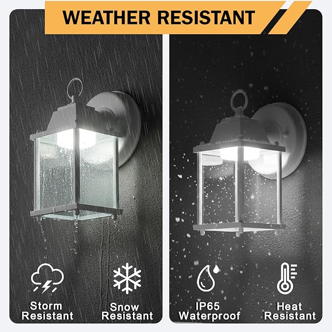 LIT-PaTH Outdoor LED Wall Lantern Wall Sconce as Porch Light 9.5W 800 Lumen Aluminum Housing Plus Glass 5000k-Matte White Finish 1-Pack