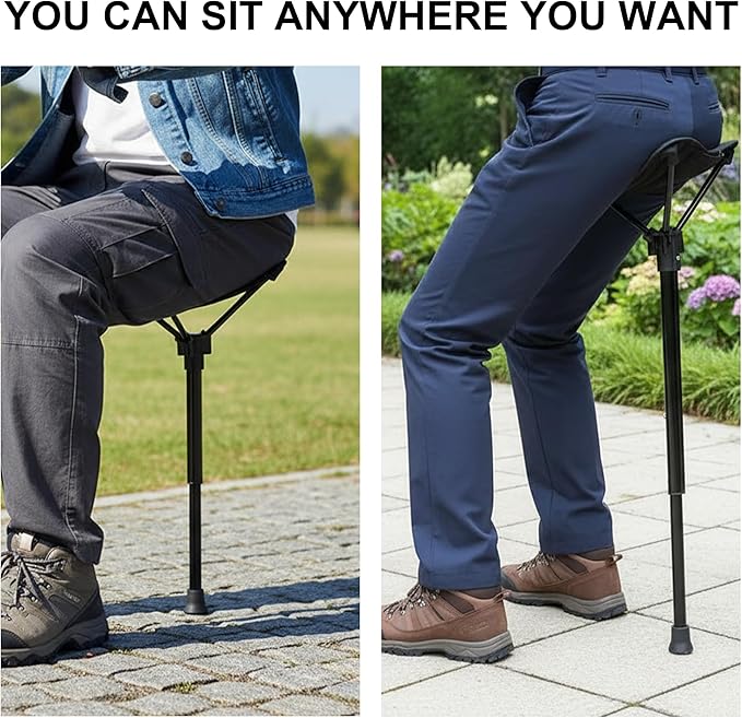 Portable Folding Stool: Adjustable Telescopic Single Leg Tall Chair for Outdoor Camping Walking Collapsible Stool Folding Camping Foldable Fishing Nylon Black Lightweight Stick Seat