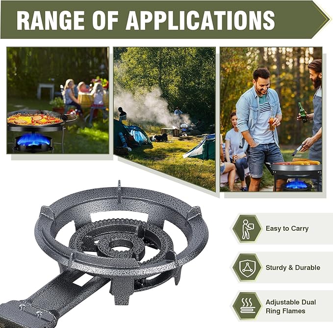 Bestfire 13 Single Propane Burner Stove 90000 BTU Cast Iron Portable Outdoor Burner with 0-20 PSI Adjustable Regulator and 4ft Hose Perfect for Outdoor Wok Cooking
