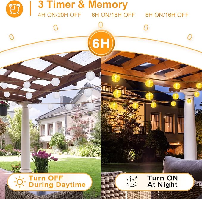 Solar Lantern String Lights Waterproof Outdoor 40ft 40Led Warm White &amp Multi-Color Garden Lights Hanging Hemp Rope Nylon Lanterns with Remote Timer for Yard Balcony Fences Porch