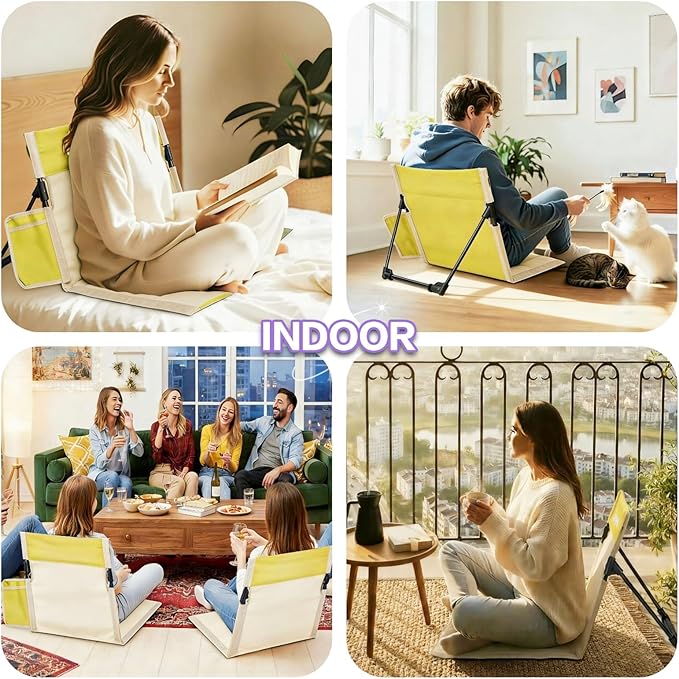 Extra Large Foldable Camping Chair with Cup HolderUltra-Light Portable Beach Chair with Carry Bag for Sunbathing Swimming Poolside Picnic Lawn Road Hiking Trips (Beige and Yellow)