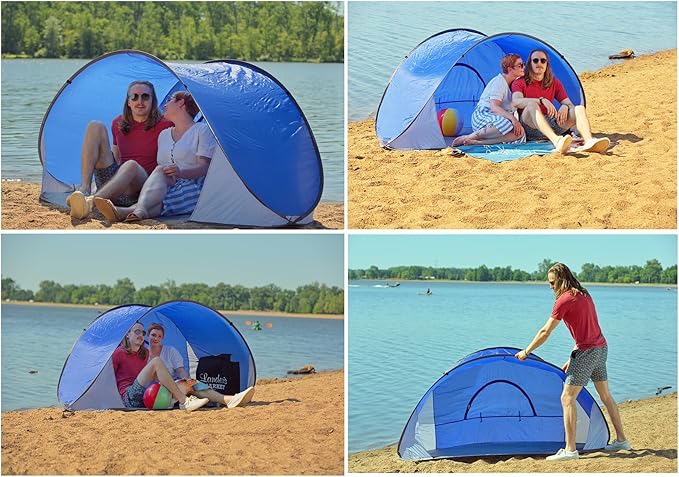 Pop-Up Beach Tent Sun Shade Portable Outdoor Family Shade Tent with Carrying Bag (Shelter Measures: 86 L x 47 W x 39 H)
