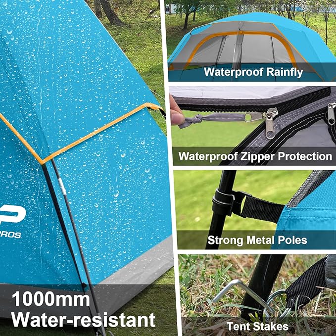 CAMPROS CP Upgraded 6/8 Person Camping Tents Waterproof Windproof Family Tent with Larger Mesh Windows &amp Door Double Layer Easy Set Up All-Season Dome Tent with Top Rainfly &amp Carry Bag