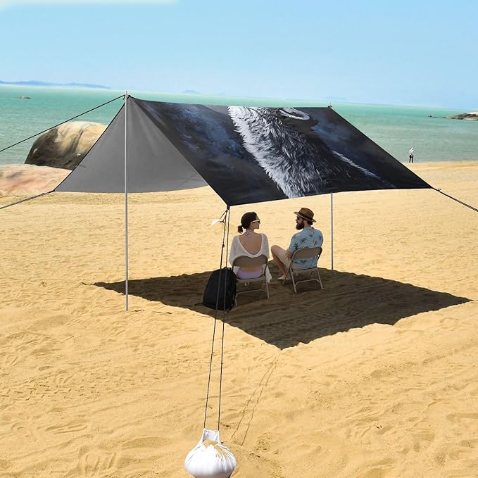 ALAZA Wolf Moon at Night Beach Tent Sun Shelter UPF50+ Protection Beach Shade Canopy w/ 4 Sandbags for Outdoor Camping Fishing Backyard Fun Picnic 10x9 ft