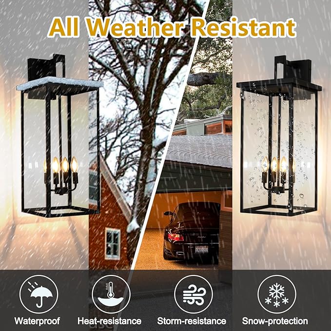 30 Extra Large Outdoor Wall Lights Exterior Wall SconceBlack Outdoor Garage LightsModern Exterior Light FixturesWaterproof Outdoor Porch Lights for HouseFront Door Light Fixture E12 Base