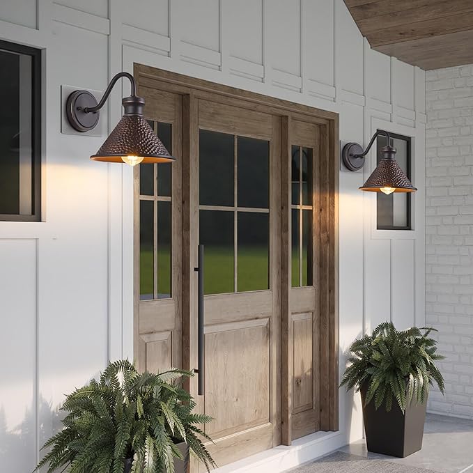 Gooseneck Outdoor Wall Light Fixtures 2-Pack Farmhouse Barn Lights for Porch Industrial Oil-Rubbed Bronze Exterior Wall Sconce for Garage Patio E26 Base Anti-Rust Bulb not Included