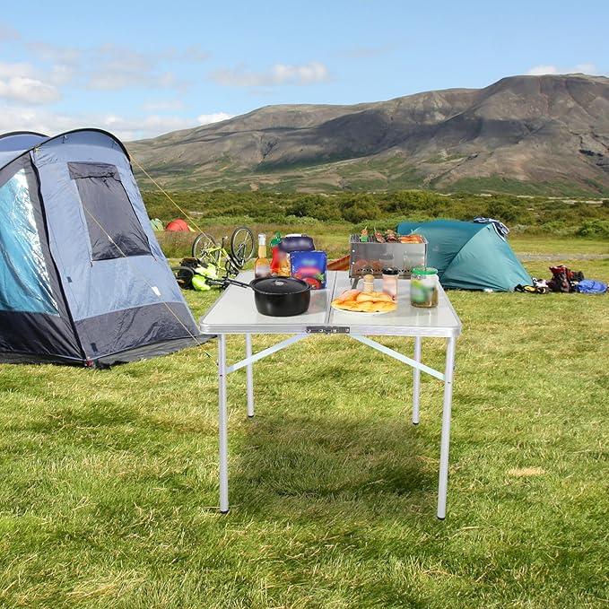 REDCAMP 32 Square Folding Camping Table with Adjustable Heights Legs Lightweight Portable Aluminum Fold in Half Small Card Tables Bridge Tables for Outdoor Picnic White
