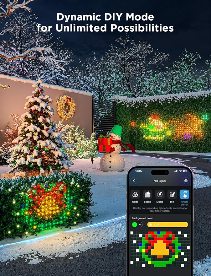 Govee Outdoor Net Lights 2.8*9.4ft with RGBIC and DIY Functions 480 LEDs Smart Net Lights with 64 Modes for Bush Patio Decor Compatible with Alexa &amp Google Assistant Outdoor Waterproof Green