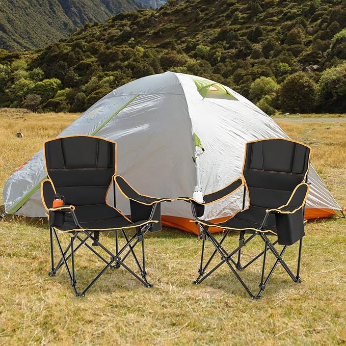 Goplus Reclining Camping Chair with Removable Footrest 2-in-1 Folding Lounge Chair w/Adjustable Backrest Storage Bag &amp Cup HolderPortable Recliner Cozy Lounge Chair for Picnic Fishing (1)