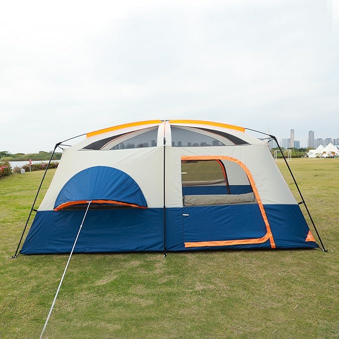 KTT Extra Large Tent 10-12-14 Person(A)Family Cabin Tents2 Rooms3 Doors and 3 Windows with MeshStraight WallWaterproofDouble LayerBig Tent for OutdoorPicnicCampingFamily Gathering
