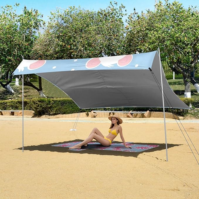 Cute Cartoon Mouse Camping Sun Shelter Beach Tent Portable Beach Sun Shade Outdoor Canopy for Camping Trips Fishing Picnic