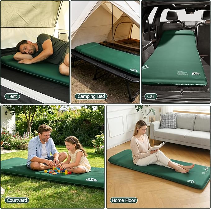 Self-Inflating Sleeping Pad with Foot Pump 3.1 Thick High-Density Foam Camping Mattress 4-Season Sleeping Mat with Built-in Pillow &amp R-Value 9.5 Camping Essentials for Tent Travel Car