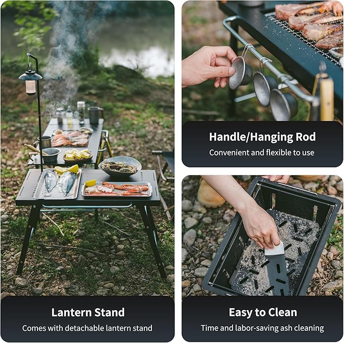 Naturehike Portable IGT Table with Charcoal Grill Folding Camping Table and BBQ Grill with Desk Extension &amp Lantern Stand Perfect for Outdoor Barbecue Camping Cooking Travel Picnic