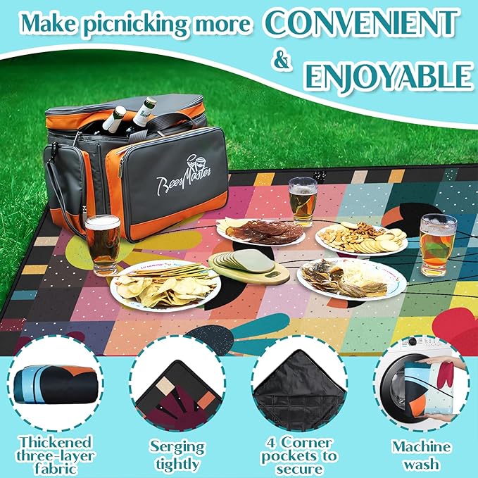 Abstract Floral Picnic Blankets Waterproof Foldable 60″X80″ Thick Picnic Mat Outdoor Blanket for Grass Modern Beach Blanket Sandproof Picnic Accessories for Camping Party Park Travel