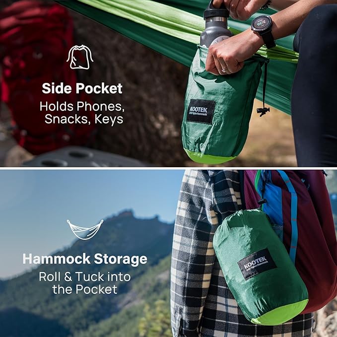 Kootek Camping Hammock Portable Hammocks with Tree Straps &amp Attached Carry Bag Camping Essentials Gear Perfect for Outside Indoor Hiking Beach Backpack Travel