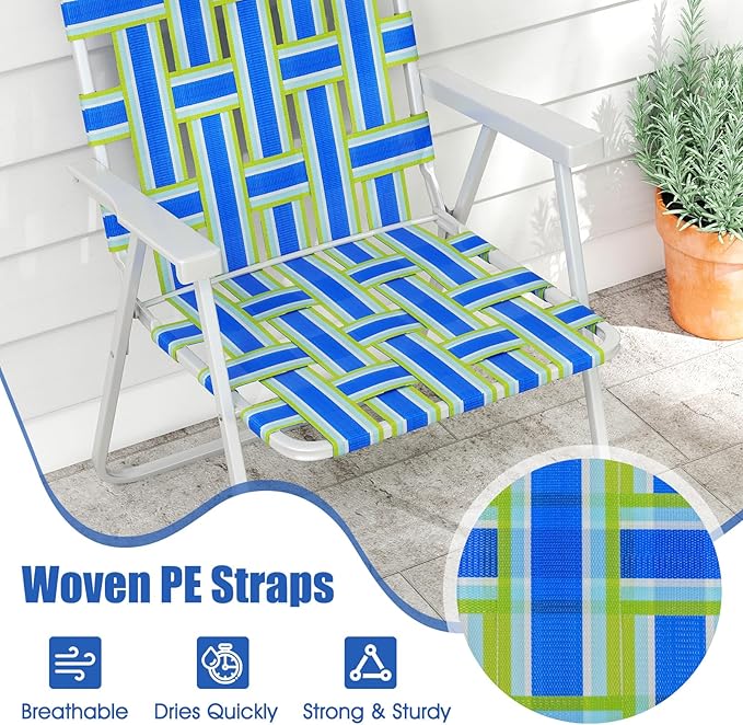 Giantex 2-Pack Lightweight Folding Camping Chairs 330 LBS Beach Chairs with Armrests No Assembly Needed Portable Webbed Lawn Chair for Picnic Fishing Patio Yard Outdoor Events Blue