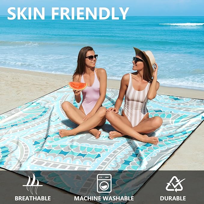 Beach Blanket Waterproof Sandproof Extra Large Beach Mat 79 X 83/120x108for 1-8 Adults Quick Drying Durable Outdoor Picnic Mat for Beach Travel Camping Hiking