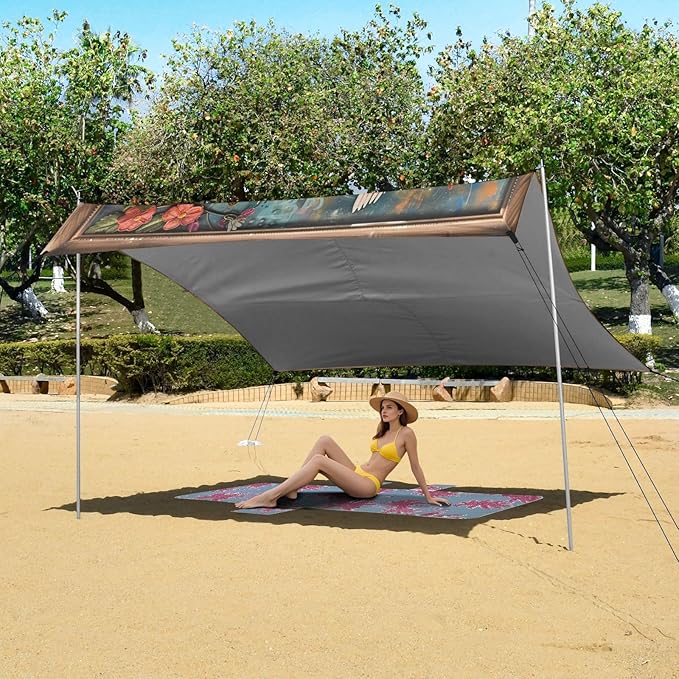 ALAZA Peace and Love Dove Beach Tent Sun Shelter UPF50+ Protection Beach Shade Canopy w/ 4 Sandbags for Outdoor Camping Fishing Backyard Fun Picnic 10x9 ft