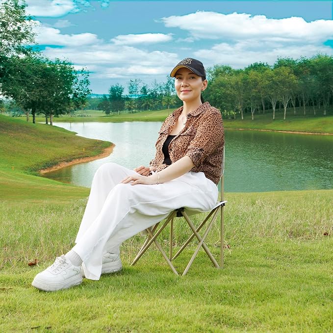 Emptycolor Folding Camping Chair with Side Pocket Lightweight Portable Collapsible Outdoor Chair for Beach Picnic Hiking Sunbathing – Beige