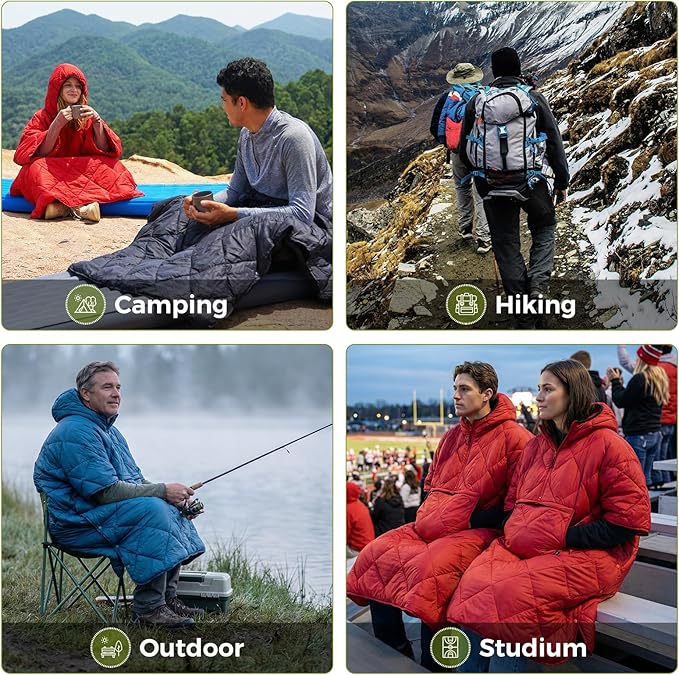 ATEPA Wearable Sleeping Bag Recycled Warm Winter Camping Blanket Wearable Poncho for Outdoor Stadium Sports Women Men