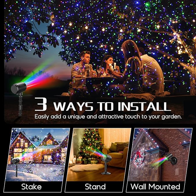 Christmas Projector Lights Outdoor 3 Color Firefly Light Show IP65 Waterproof Light Projector Outdoor with Remote Control and Timer Indoor Projection Lights for House Garden Holiday Xmas Decor